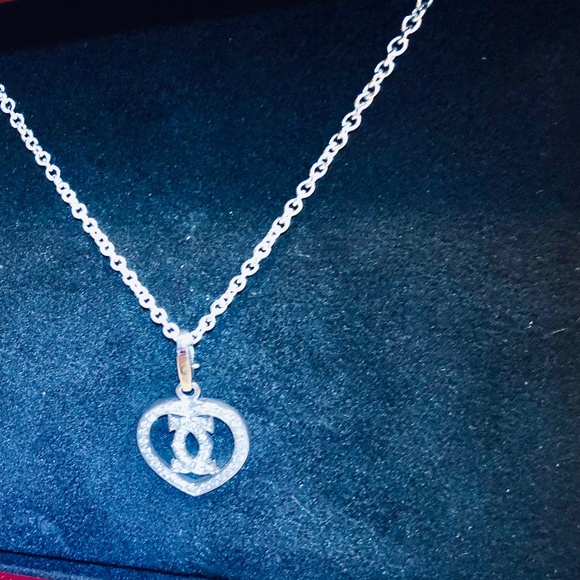 CARTIER 18K White Gold Diamond Heart Double C Pendant Necklace - Picture 4 of 12